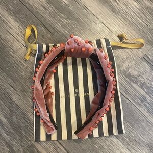 Lele Sadoughi Beaded Knotted Velvet Headband in Dusty Rose